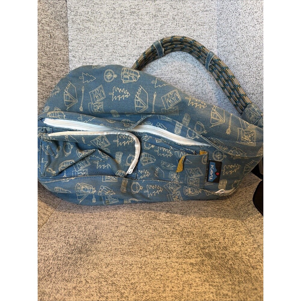 KAVU Rope Sling Bag Blue Camping Pattern Hiking Fanny Pack Crossbody